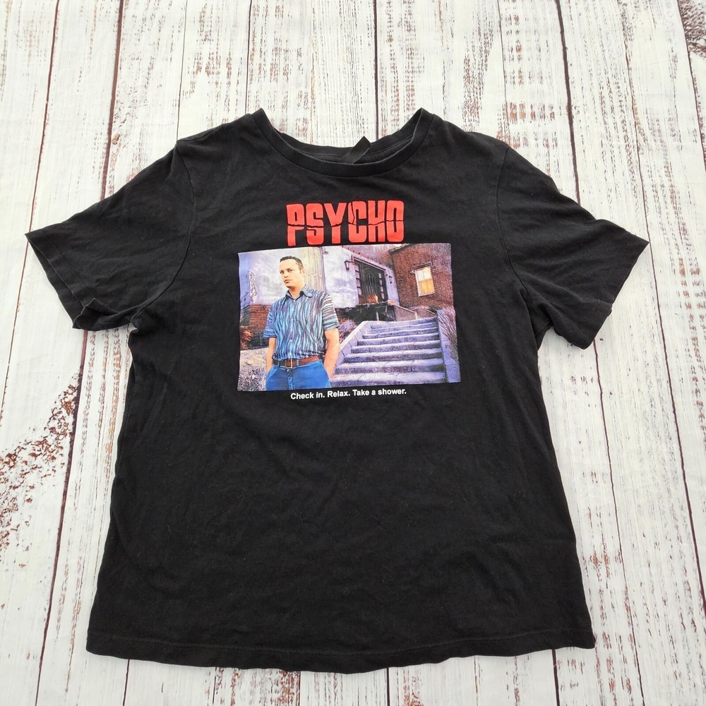 Psycho Check Relax Shower Black Short Sleeve Cotton T-Shirt Adult‎ XS